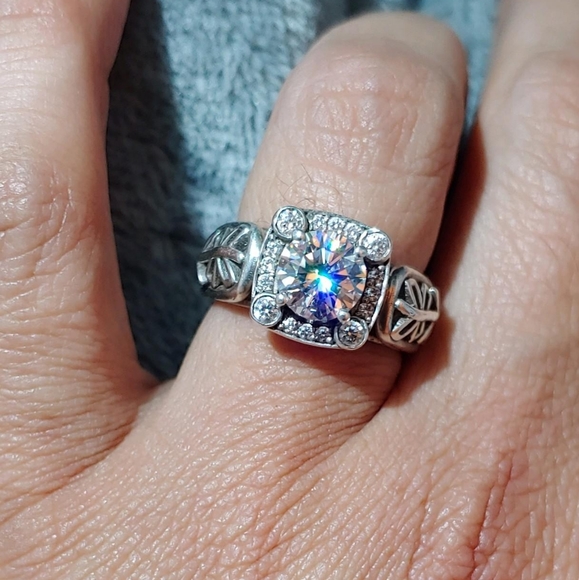 Sale! Vintage 925 sterling silver 2 carat   moissanite diamond antique ring - Picture 15 of 17